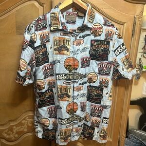 Vintage Retro Muscle Car Print Casual Button Down Shirt